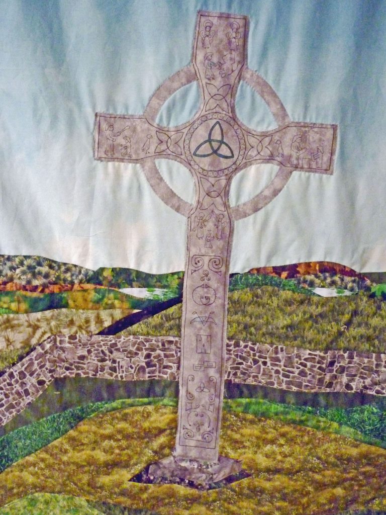 Biblical and Pictish designs on a quilt of the High Cross at Kildalton Abbey