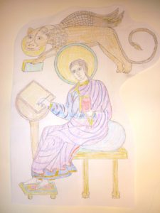 Sketch of Mark and the Lion based on the Lindisfarne Gospels