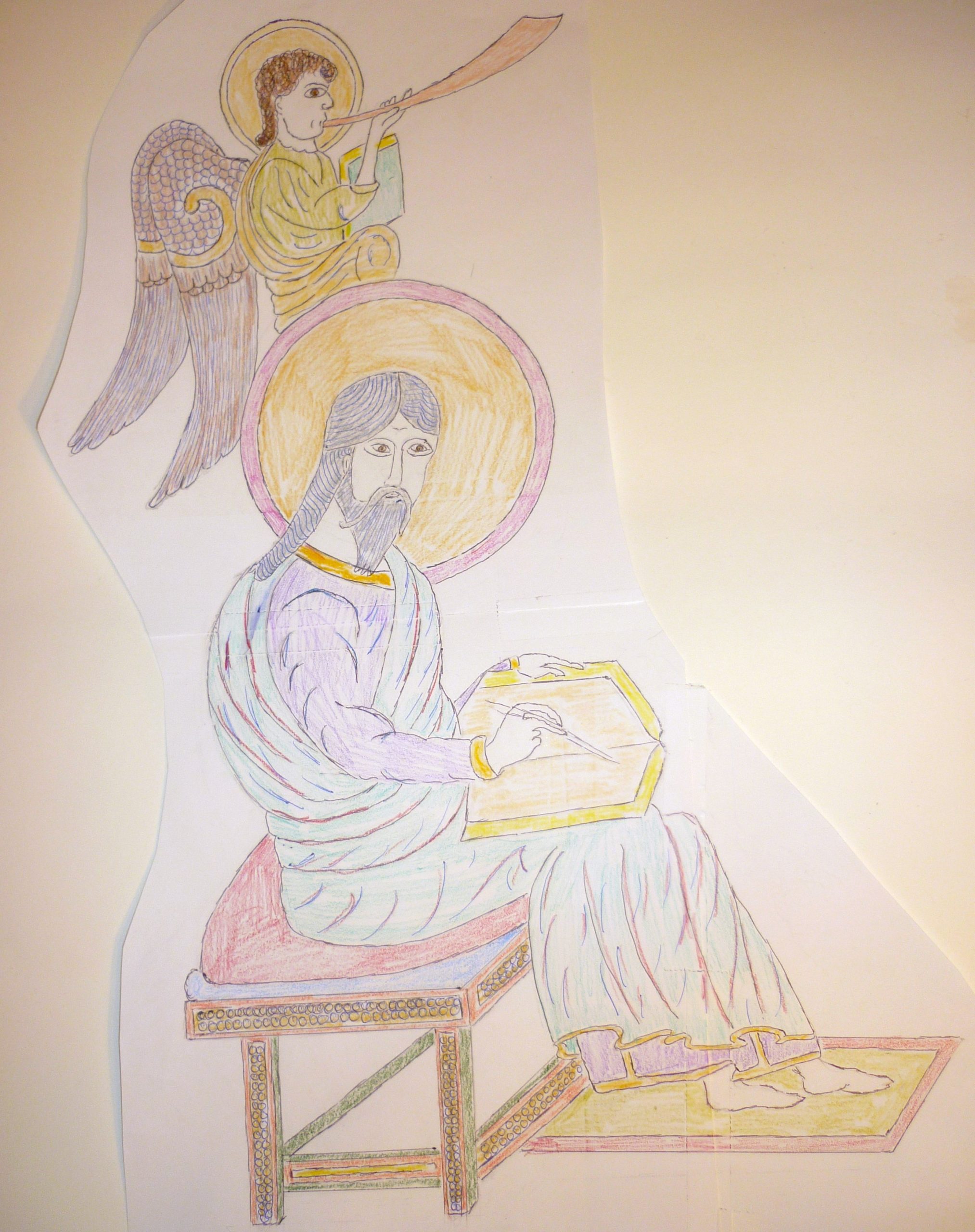 Sketch of Matthew for a quilt of the Evangelists from the Lindisfarne Gospels