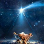 Star of Bethlehem shining upon Christ in the manger