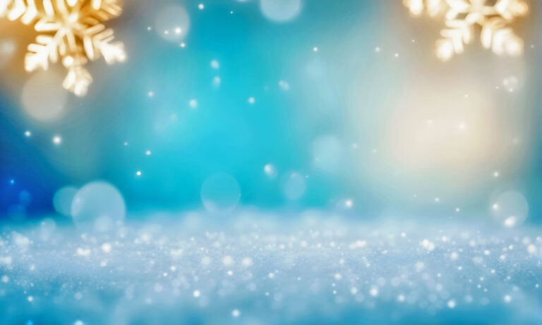 Festive background of silver, gold and blue with sparkling snowflakes