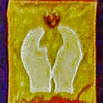 Applique of hands in a traditional Indian greeting