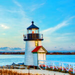 Landscape image taken from shore on a desolate day at Brant Point in Nantucket MA