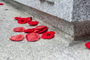 Poppies on the cenotaph at old city hall.