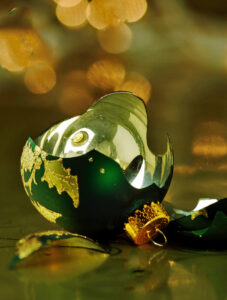 Broken Green and Gold Holiday ornament