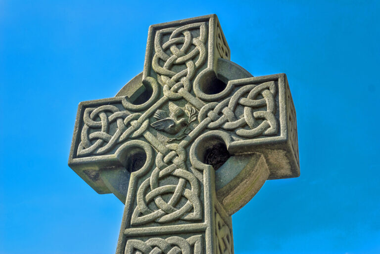 Celtic cross with a dove of peace