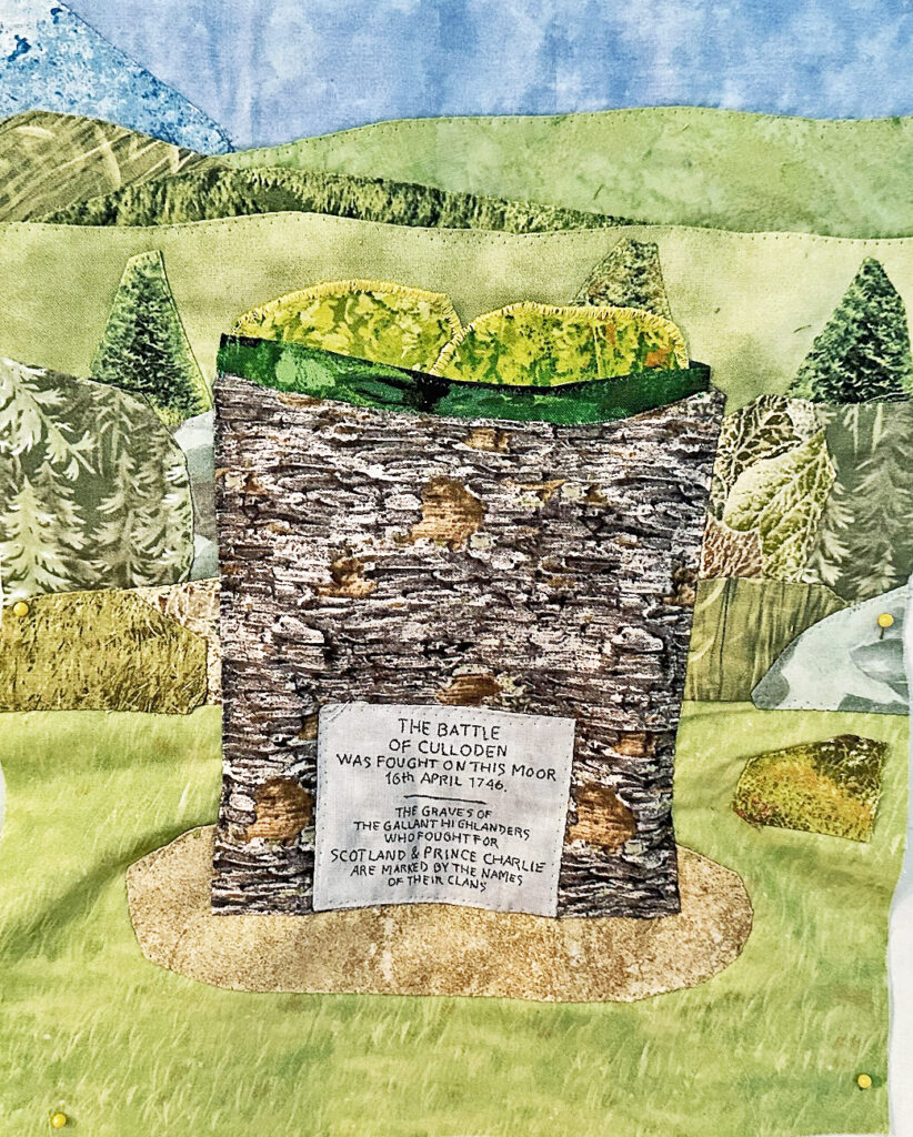 Quilted close-up of the Memorial Cairn in the battlefield of Culloden