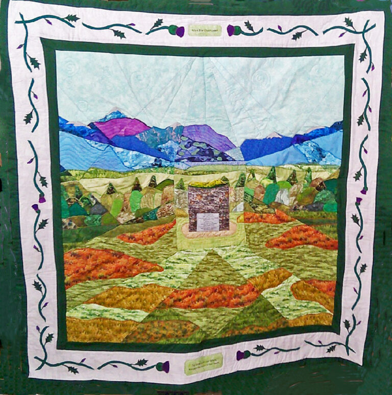 Quilt depicting the Memorial Cairn on the battlefield of Culloden