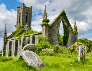 Ruined ancient church and yard.