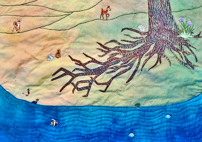 Tree of Life Quilt... trunk and roots alive with woodland creatures and fish