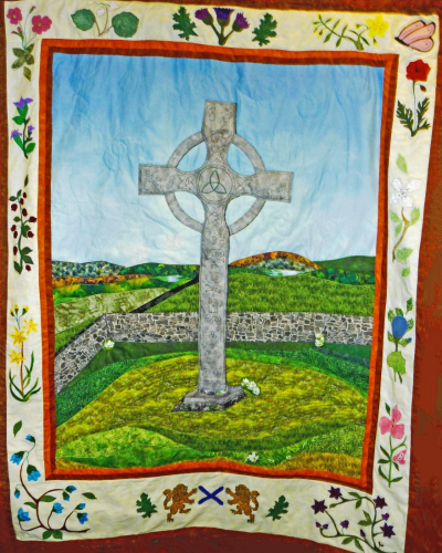 Quilt of the High Cross at Kildalton Abbey with Scottish wildflower border