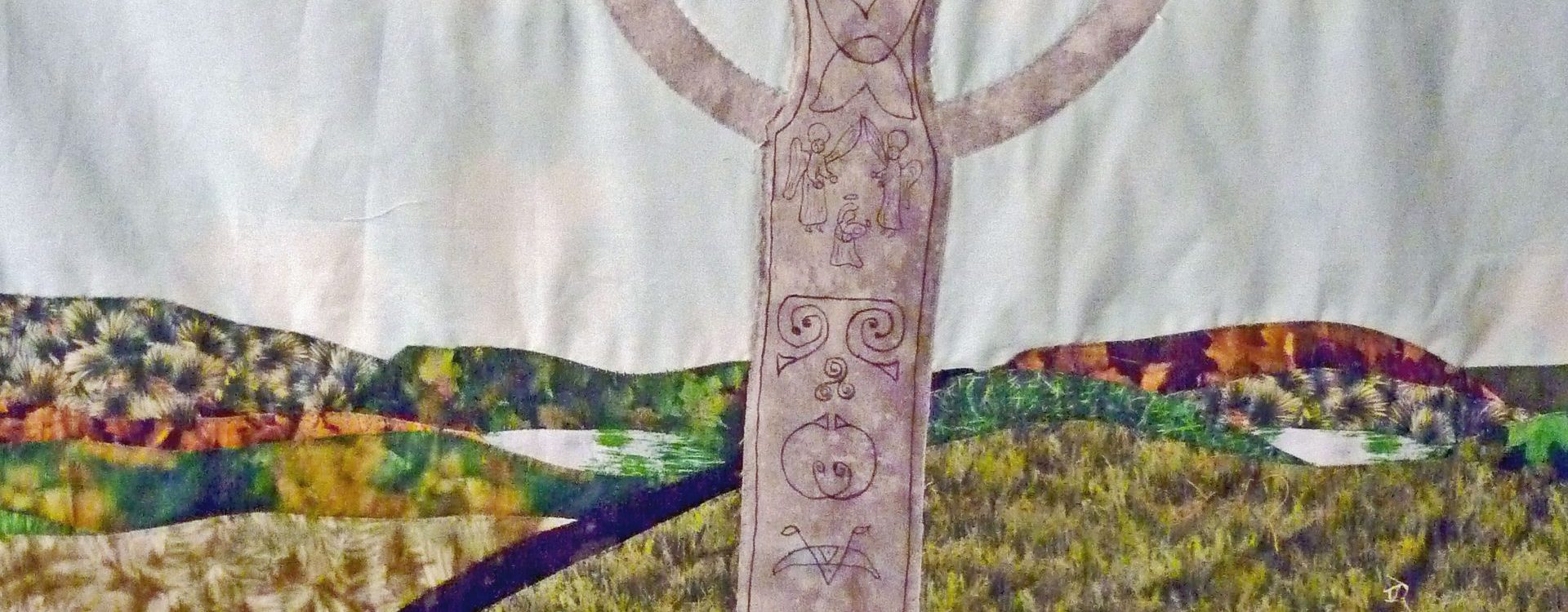 Biblical and Pictish designs on a quilt of the High Cross at Kildalton Abbey